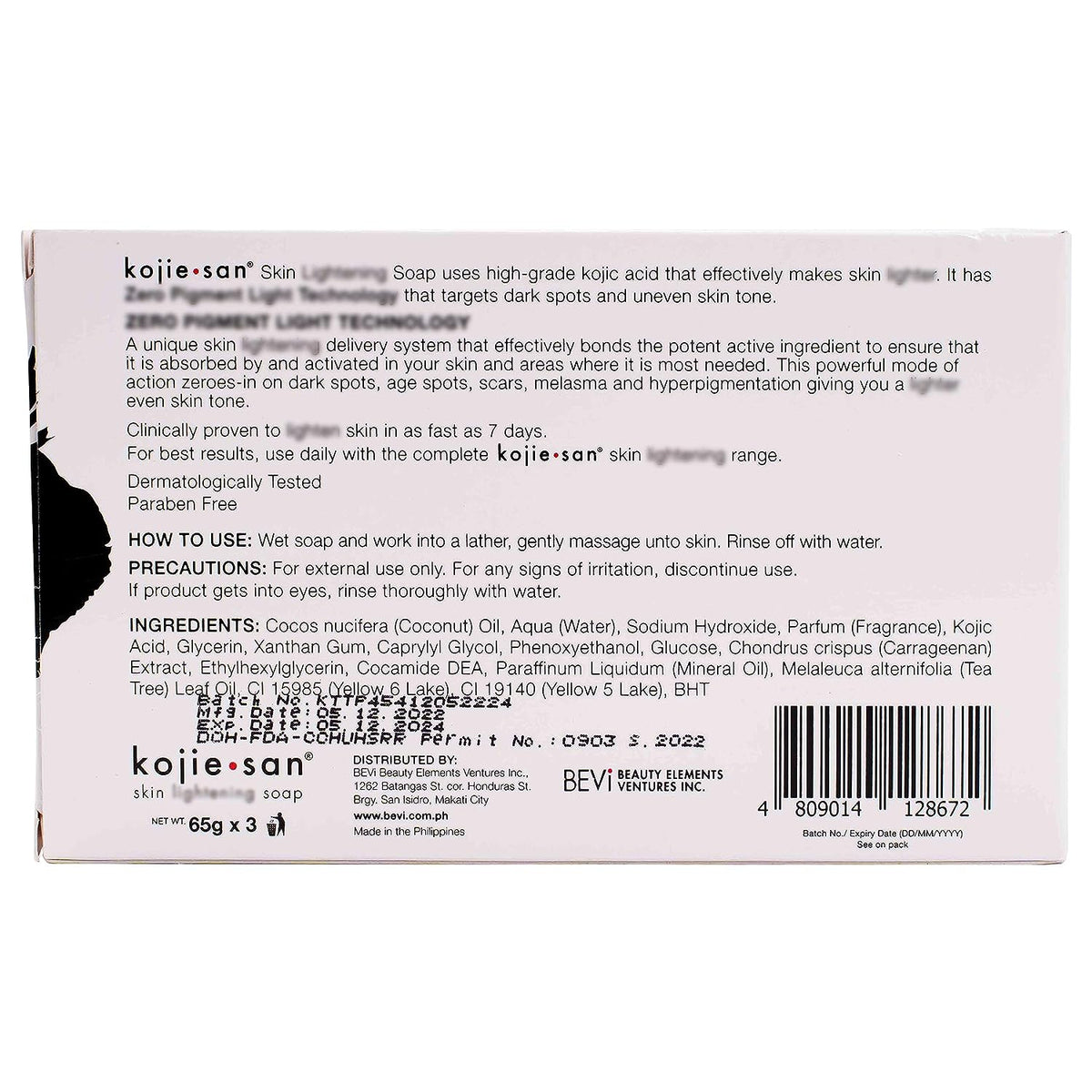Kojie San Skin Brightening Soap - Original Kojic Acid Soap for Dark Spots, Hyperpigmentation, &amp; Scars with Coconut &amp; Tea Tree Oil - 65g x 3 Bars