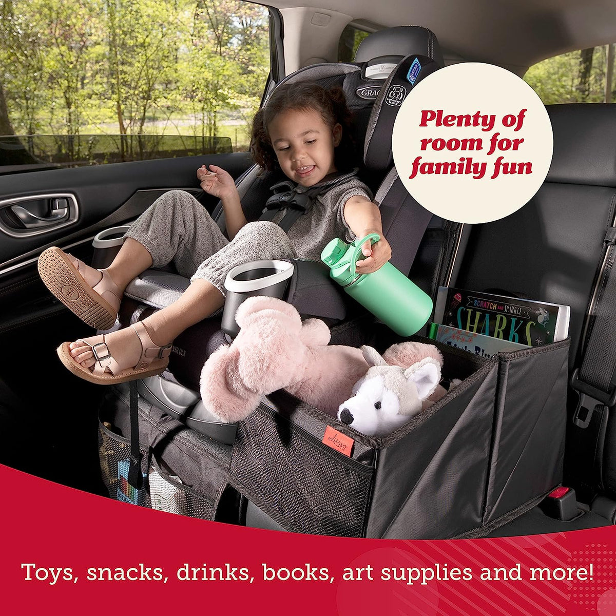 Lusso Gear Car Seat Organizer with Cup Holders for Front, Back, Passenger Seats, Truck and Van, 9 Auto Storage Compartments for Travel Organization of Trunk, Seats, Mobile Office (Gray)
