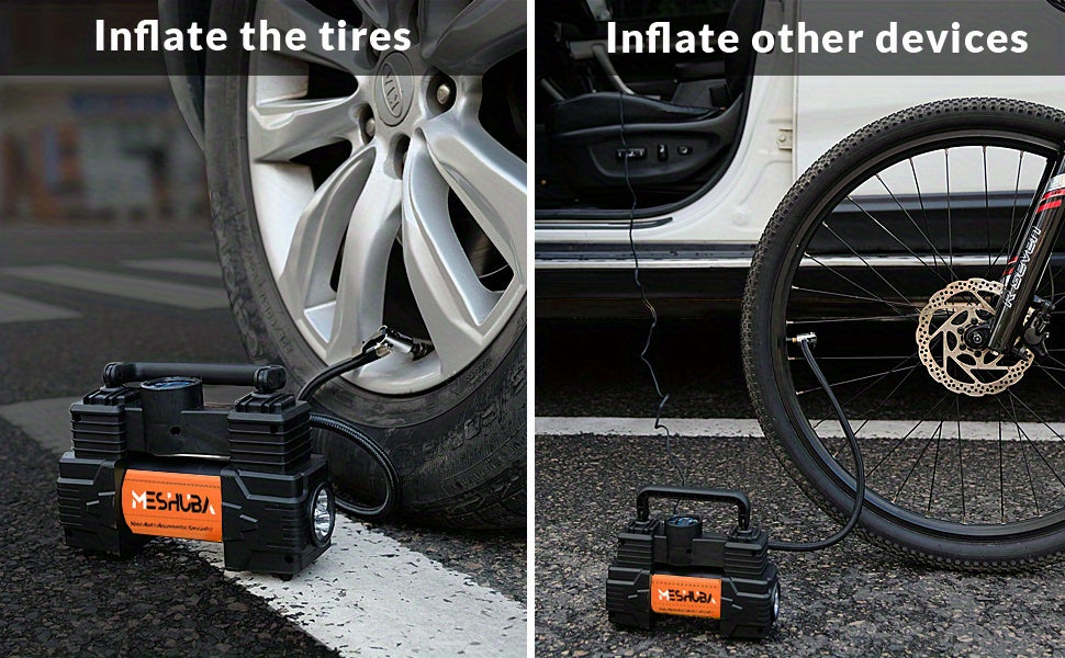 MESHUBA Tire Inflator 12V Portable Air Compressor, 150PSI Air Pump For Car Tires With Digital Pressure GauFor Car Bike Motor Ball, Orange