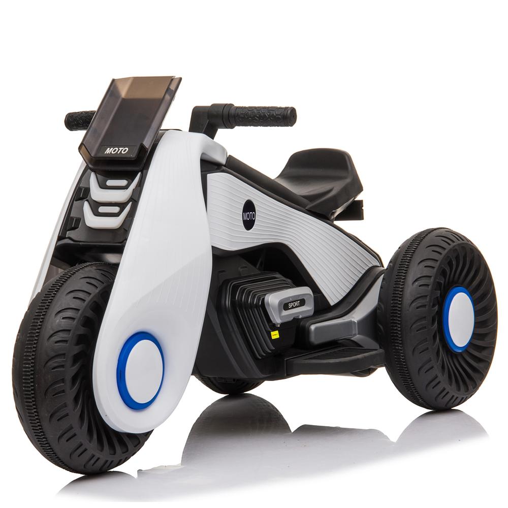Children Electric Motorcycle, URHOMEPRO Electric Power Wheels Car with 3 Wheels Double Drive, Ride On Toys Ride On Cars with music playback Function, Thanksgiving Christmas Gift, White, W6929