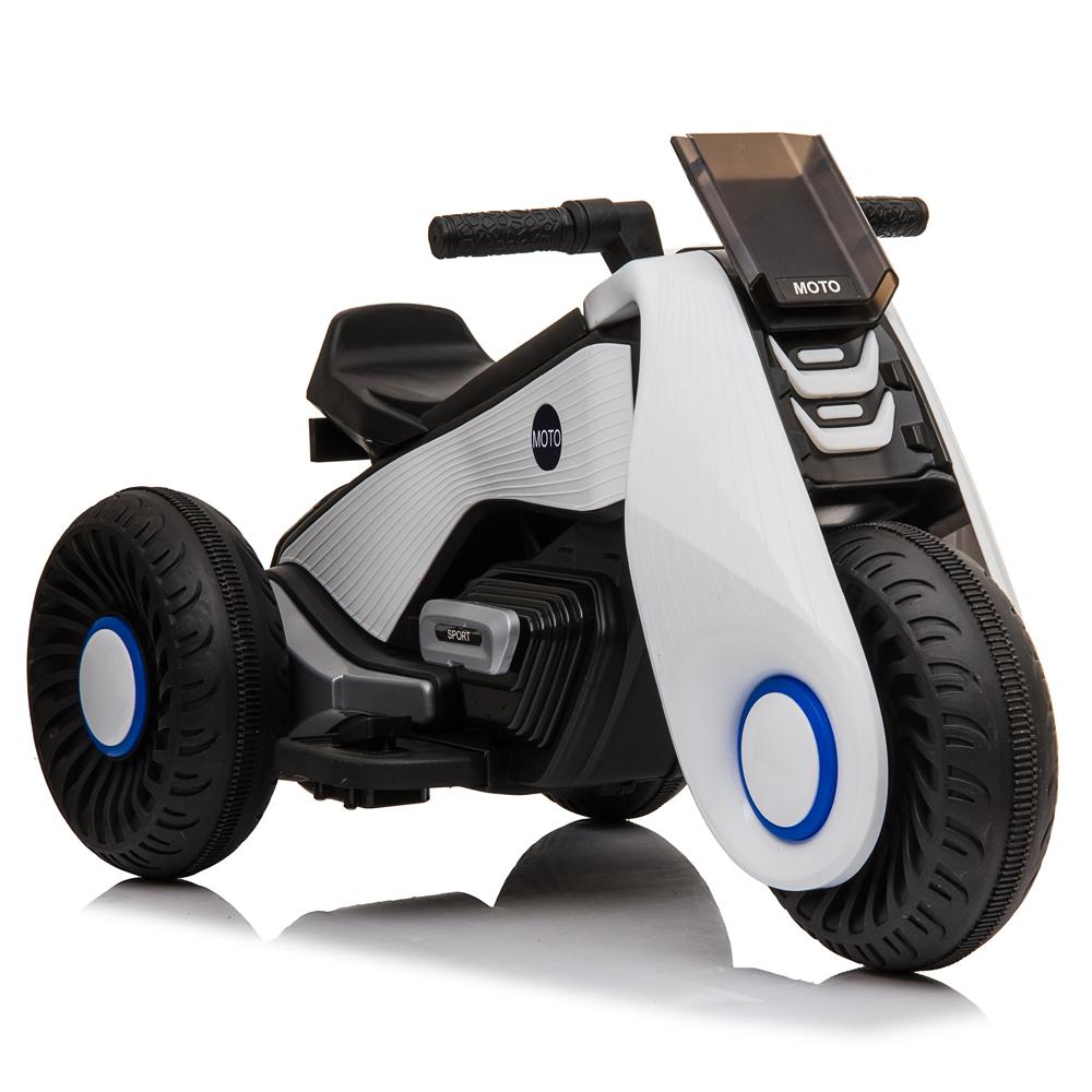 Children Electric Motorcycle, URHOMEPRO Electric Power Wheels Car with 3 Wheels Double Drive, Ride On Toys Ride On Cars with music playback Function, Thanksgiving Christmas Gift, White, W6929