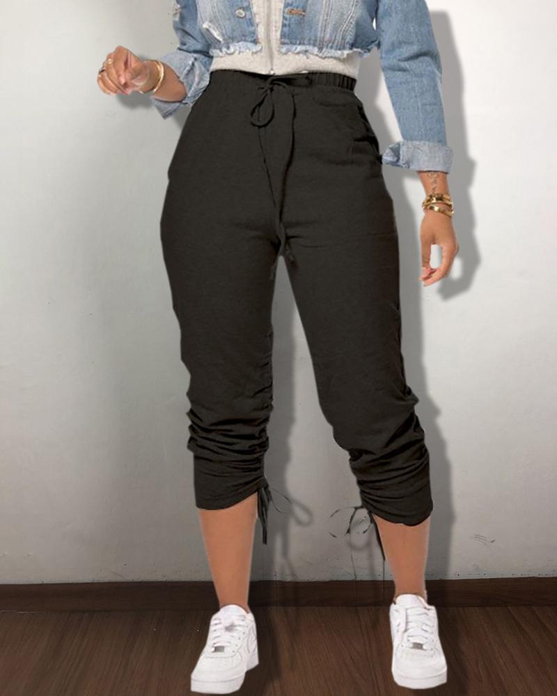 tie detail drawstring solid casual pants