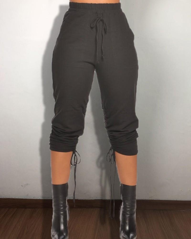 tie detail drawstring solid casual pants