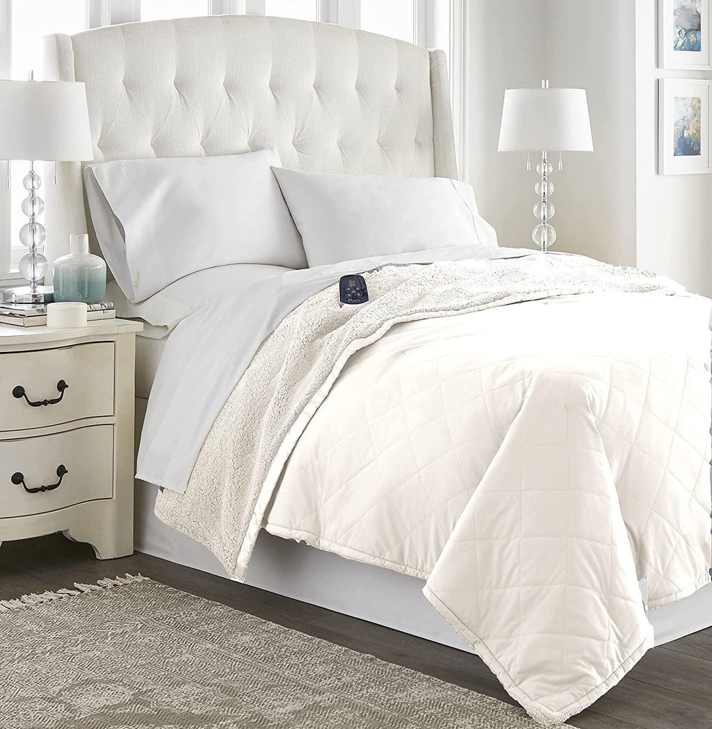 Twin-Size Heated Electric Blanket with Sherpa, Machine Wash &amp; Dry, Timer &amp; Safety Shutoff, 84Lx62W, Sand