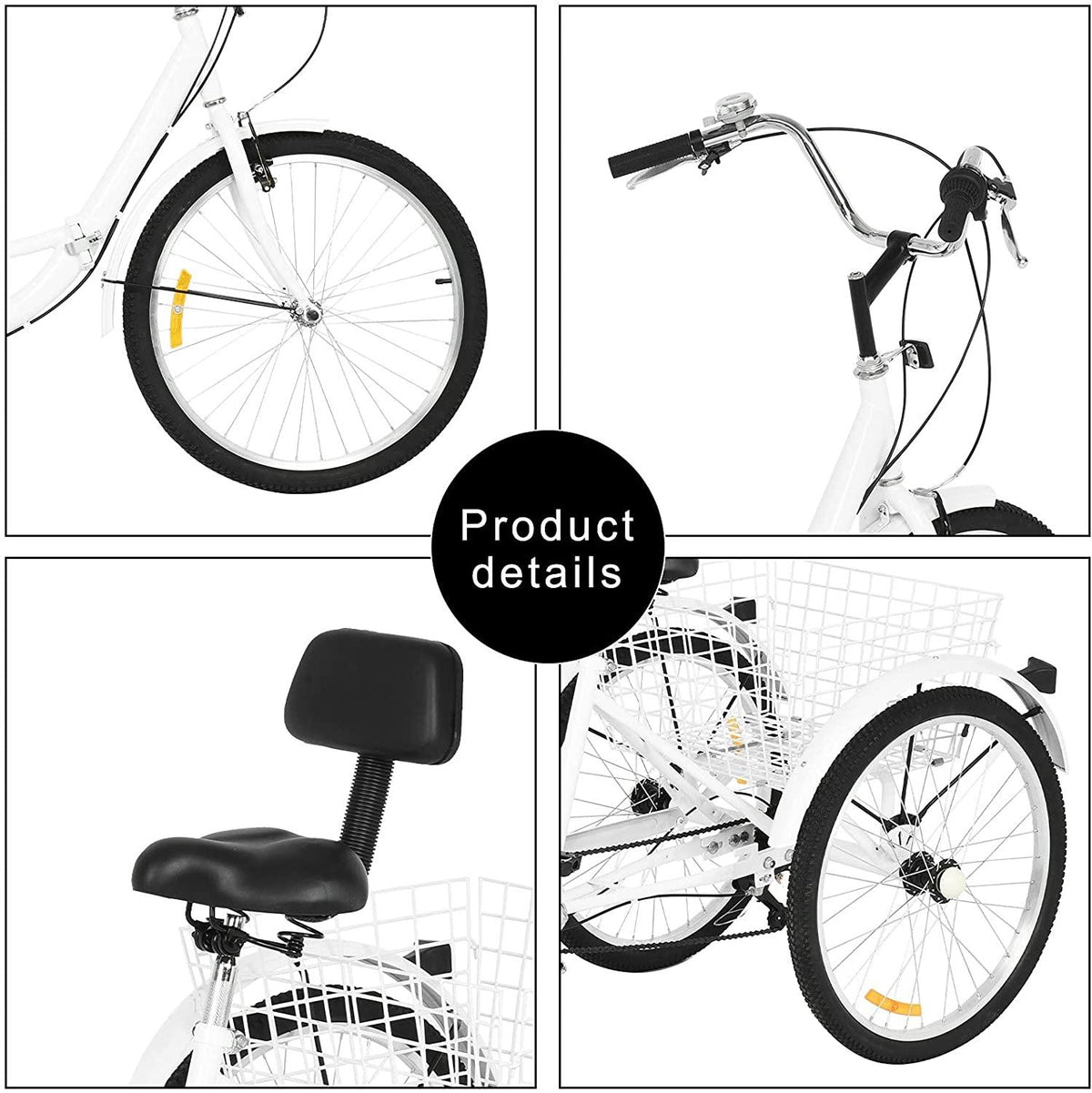 Adult Foldable Tricycles,7 Speed Cruiser Bike,26-in Wheelswith Cargo Basket Three Wheel Cruiser Bike,Backrest Saddle Load 350 Pounds Adult Trikes for Men Women