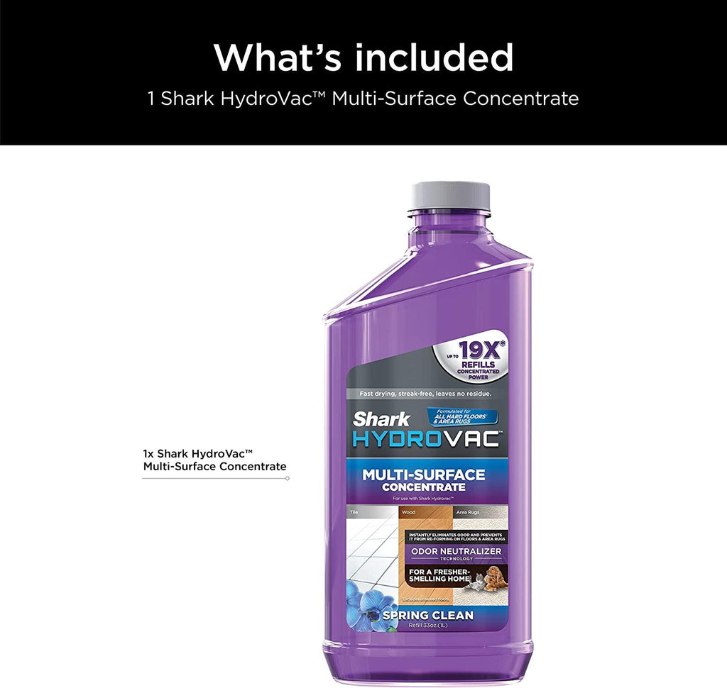 Shark WDCM30 HydroVac Multi-Surface 33-Oz. Concentrate with Odor Neutralizer Technology, Compatible with HydroVac 3-in-1 Cleaners, for all Sealed Hard Floors &amp; Area Rugs, Spring Clean Scent, Purple