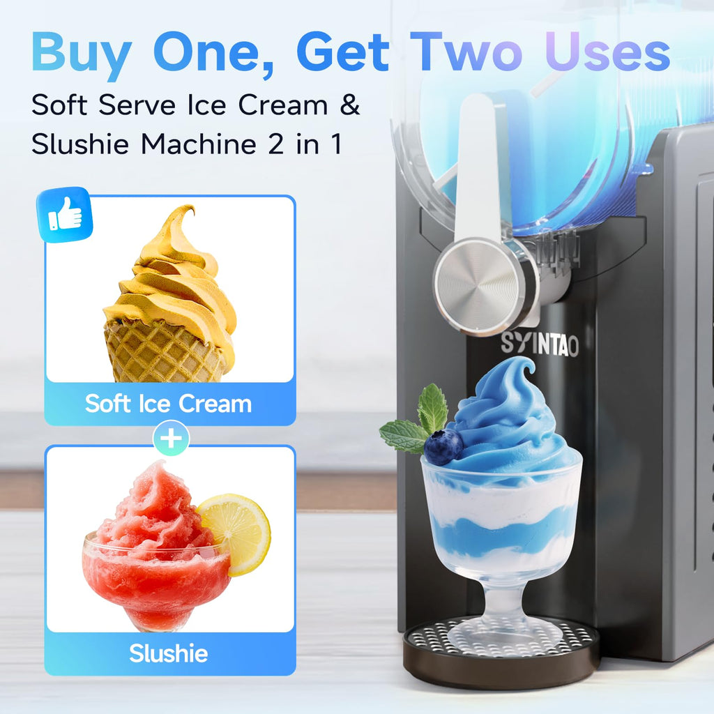 2-in-1 Slushie & Soft Serve Ice Cream Maker, No-Ice-Needed Frozen Drink Machine with LED Display, 6 Preset Modes, Auto-Clean & Delay Timer – Gift for Family