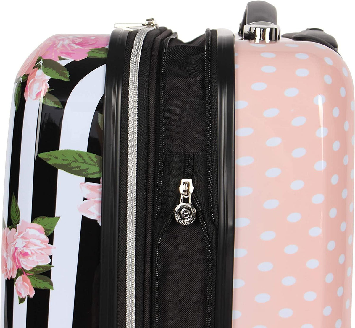 er 20 Inch Carry On - Expandable (ABS + PC) Hardside Luggage - Lightweight Durable Suitcase With 8-Rolling Spinner Wheels for Women (Stripe Roses)