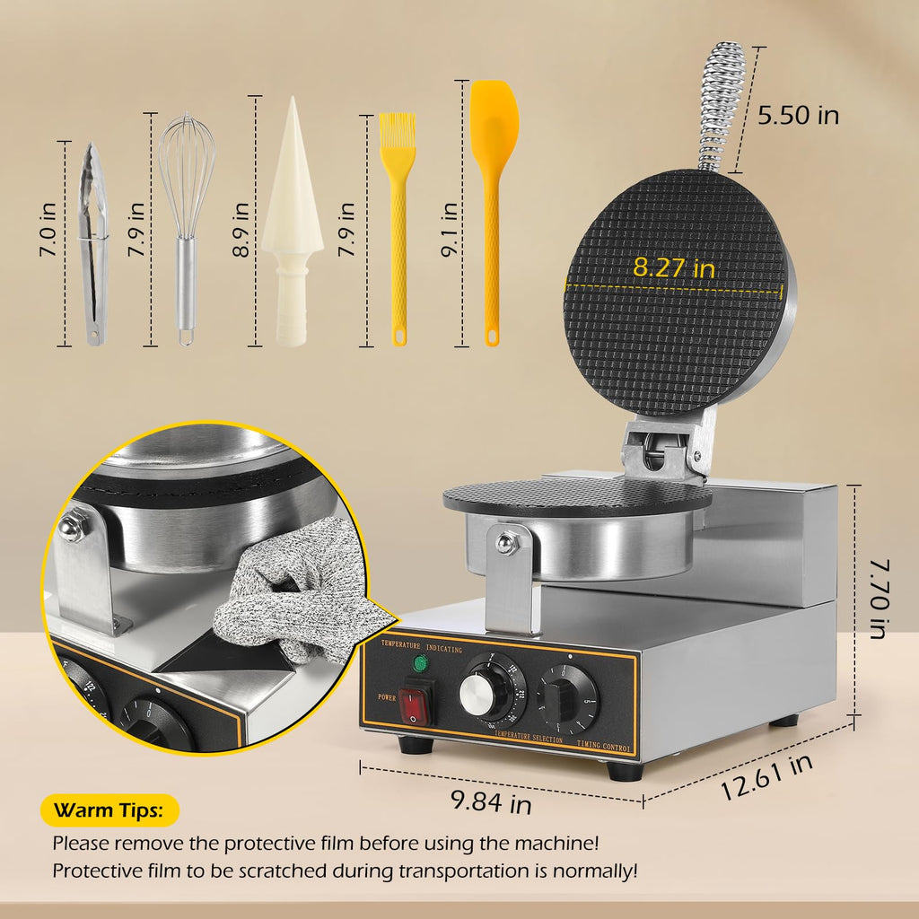 Commercial Ice Cream Cone Machine Waffle Cone Maker 110V Electric  Steel Egg Roll Mold Nonstick Waffle Cone and Bowl Maker for Home Restaurant Use 1200W