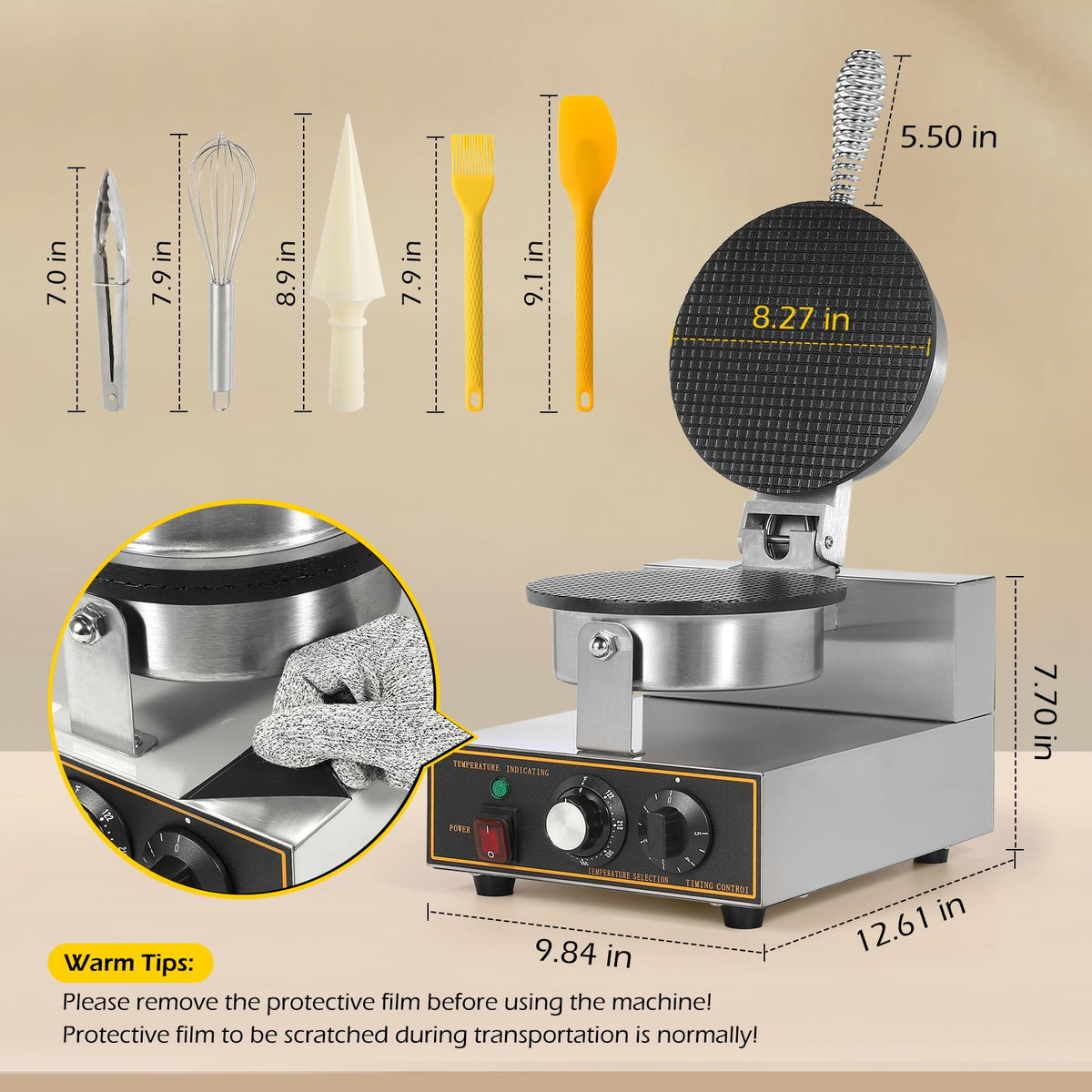 Commercial Ice Cream Cone Machine Waffle Cone Maker 110V Electric  Steel Egg Roll Mold Nonstick Waffle Cone and Bowl Maker for Home Restaurant Use 1200W