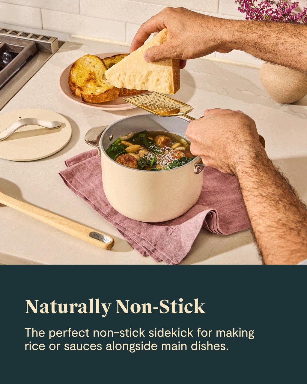 Petite Cooker - 2 Qt Ceramic Coated Pot - From Forever Chemicals - Perfect for Rice, Grains, or Sauces - Navy