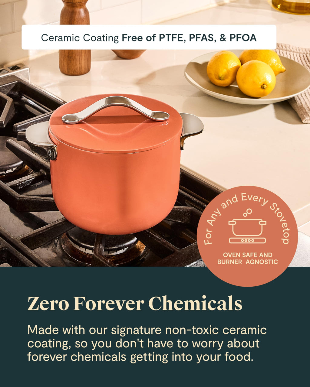 Petite Cooker - 2 Qt Ceramic Coated Pot - From Forever Chemicals - Perfect for Rice, Grains, or Sauces - Navy