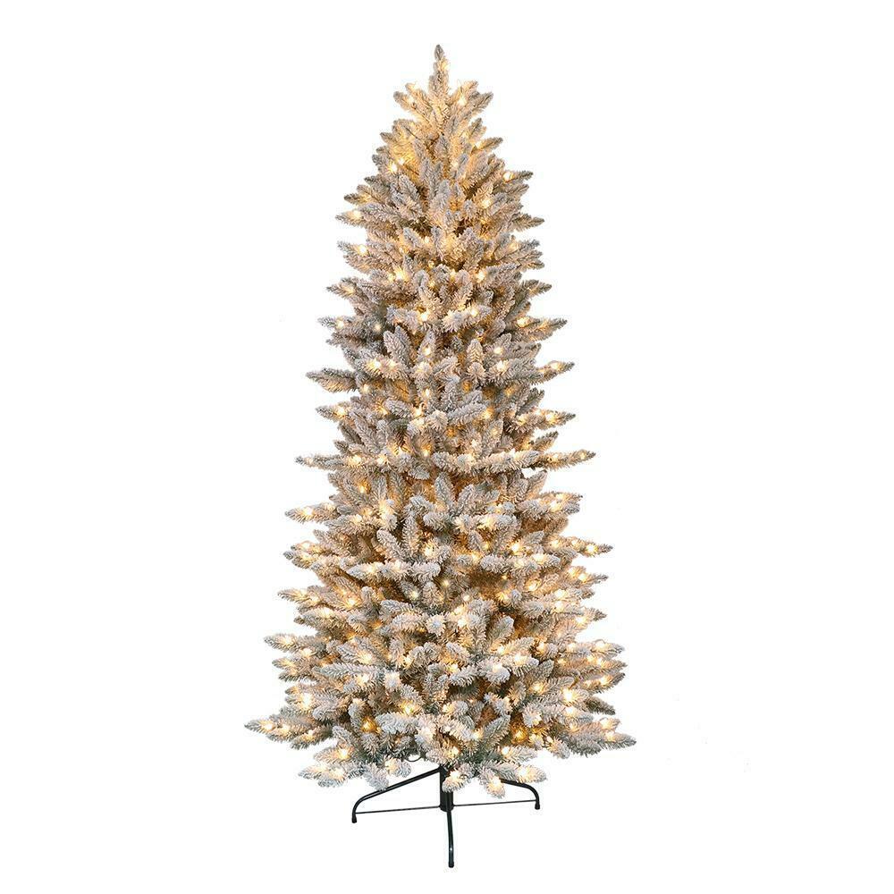 7.5Ft Pre-Lit Flocked Slim Fraser Fir Artificial Christmas Tree 500 Clear