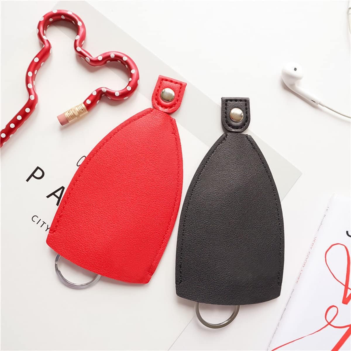 Car Key Case, 2PCS Creative Pull-Out Key Sleeve Keychain Bags, PU Leather Large-Capacity Protective Key Holder Hook (Pink)