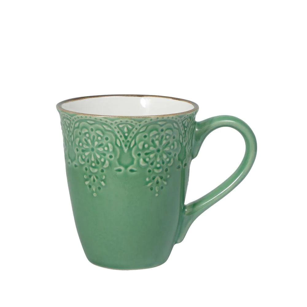 French Lace Set of 4 Green Mugs