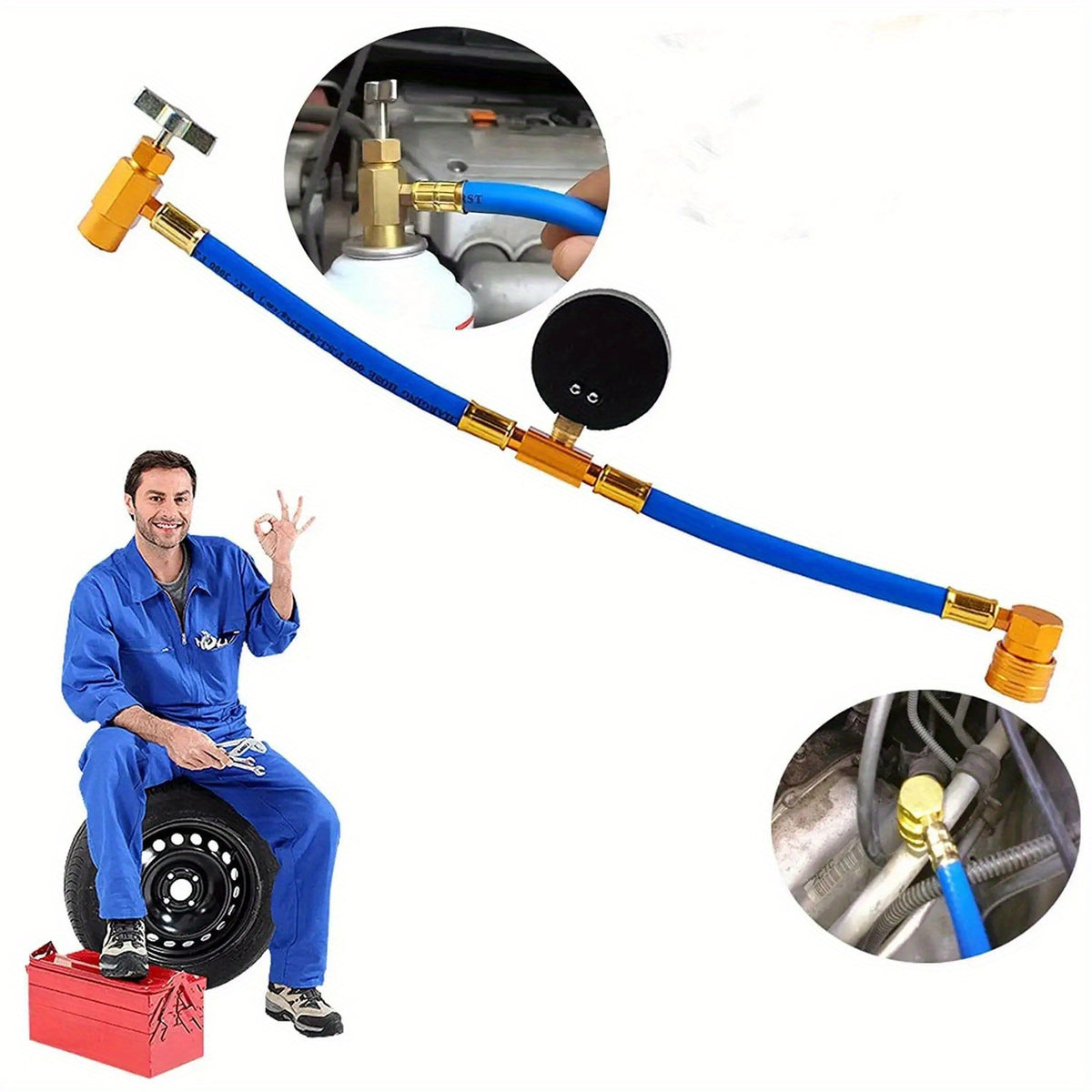 R134A Automotive AC Refrigerant Charging Hose Kit Charging Hose With Meter,A/C 1/2 Charging Measuring Kit
