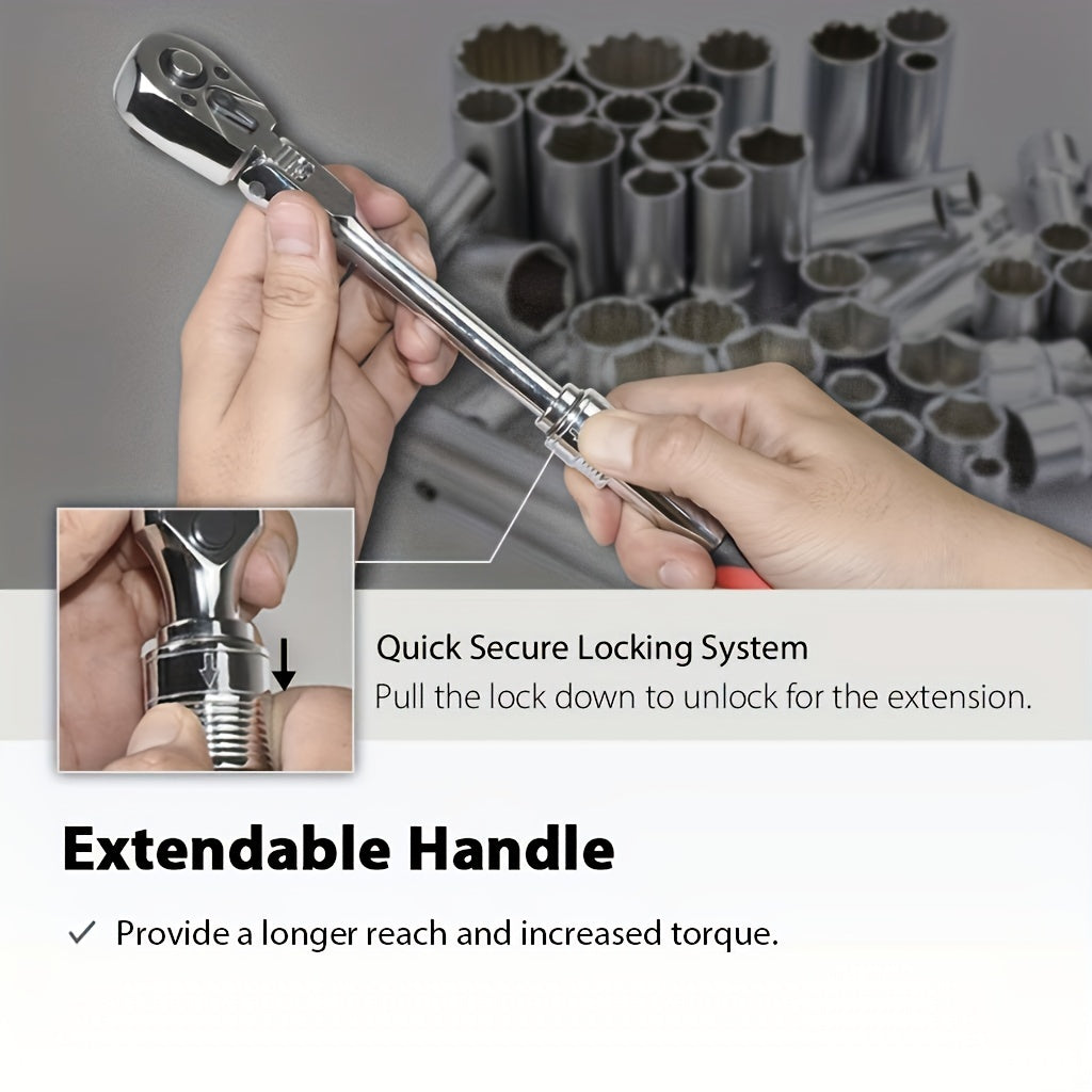 1/4 3/8 1/2 Telescopic Head Ratchet Wrench 72-Tooth Chrome Vanadium Steel Telescopic Head Ratchet Wrench, Automatic  Release Wrench