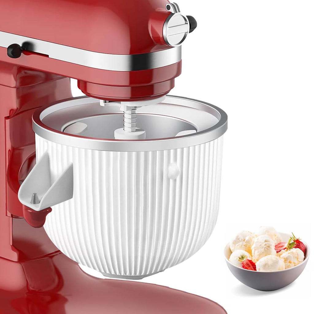 Ice Cream Maker Attachment for  Mixers, Fits  4.5/5QT & 6QT Stand Mixers, Frozen Ice Cream & Sorbet Gelato Maker for , 2 Quart, White(Machine/Mixer Not Included)