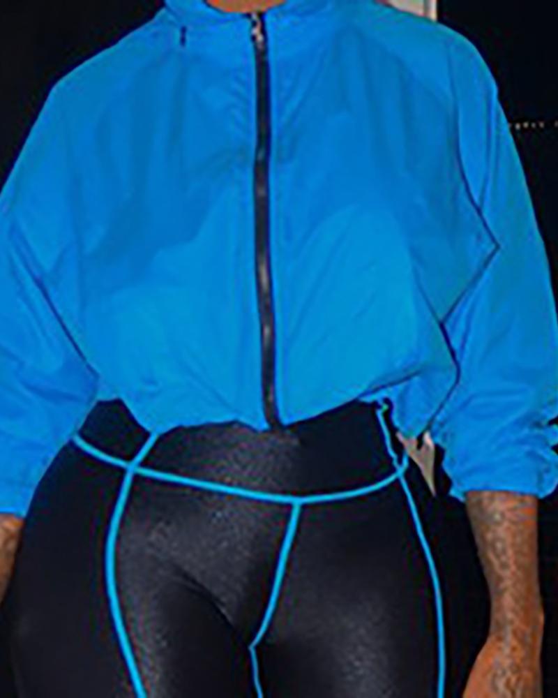 zipper sporty coat &amp; contrast piping short set