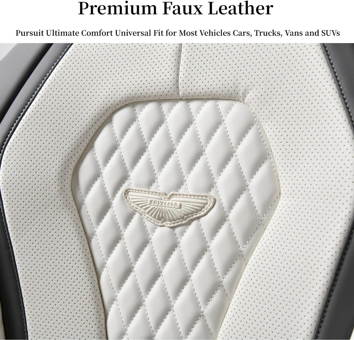 Coverado Leather Seat Covers Front, 2-Pack Universal Seat Covers for Cars, Waterproof Luxury Leatherette Car Seat Cushions, Car Seats Protectors, Driver Seat Covers Fit for Most Vehicles GaryWhite