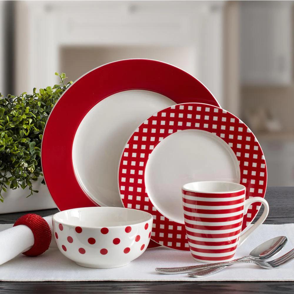 Kenna Red 16 Piece Dinnerware Set, Service for 4