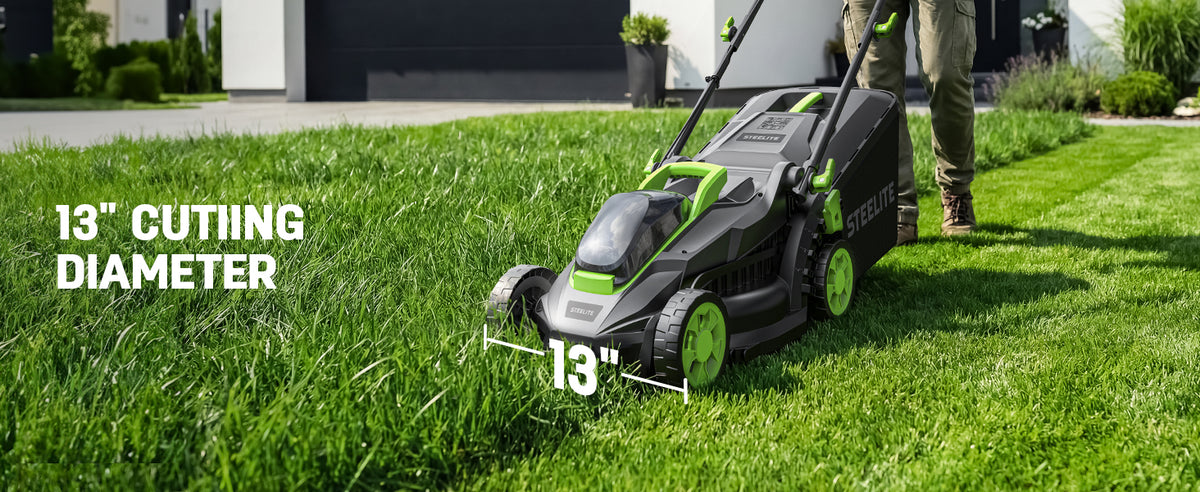 Cordless Lawn Mower, 20V Battery Powered Lawn Mower 13 Inch with 2 x 4.0Ah Batteries &amp; Charger, Brushless Electric Lawn Mower, Up to 50 Min Runtime