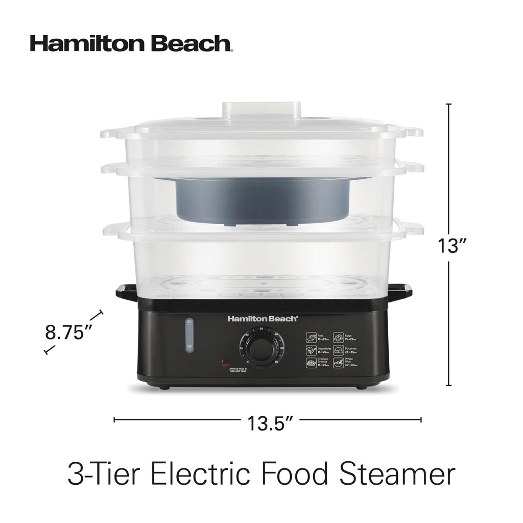 Electric Food Steamer, Rice Cooker & Egg Boiler | For  Healthy Coo| 9.5 Qt. Stackable Three-Tier Bowls For Vegetables and Seafood | Auto Shutoff | Black