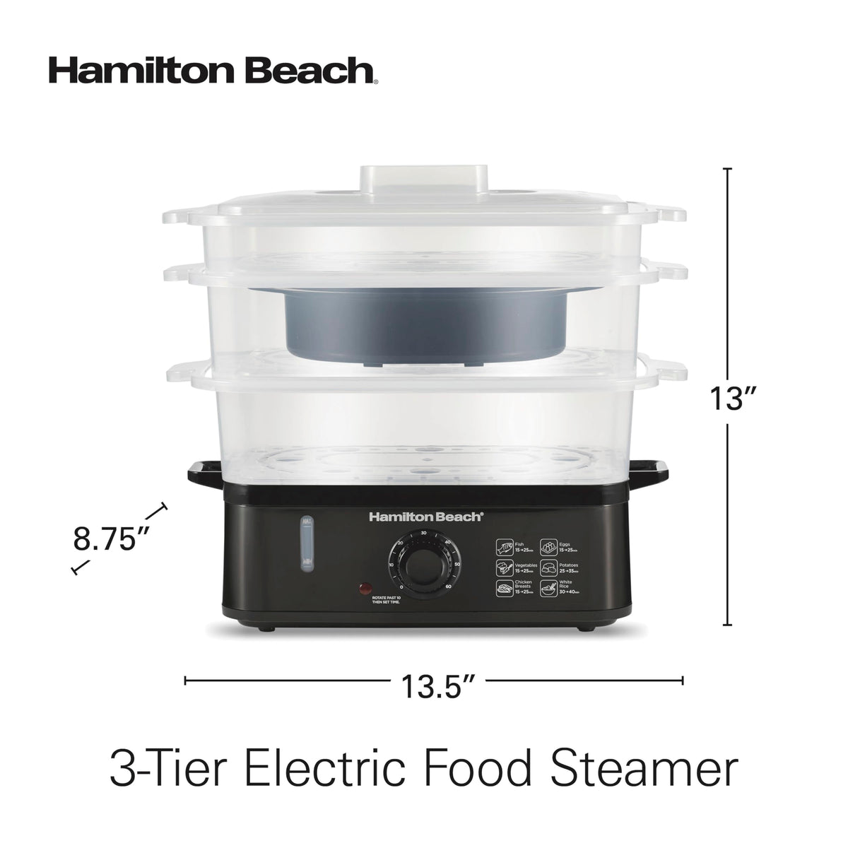 Electric Food Steamer, Rice Cooker & Egg Boiler | For  Healthy Coo| 9.5 Qt. Stackable Three-Tier Bowls For Vegetables and Seafood | Auto Shutoff | Black