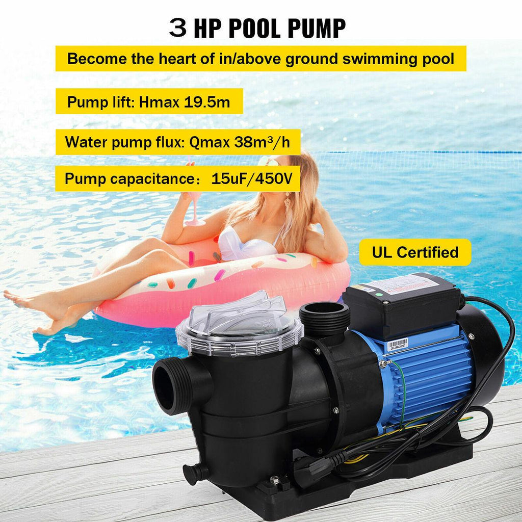 3 hp high flo above ground swimming pool pump w/ strainer filter basket