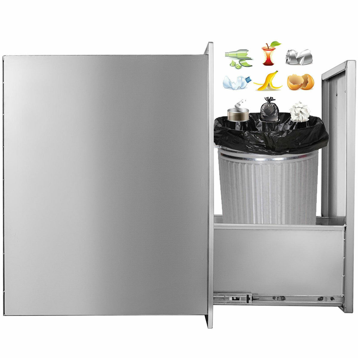 BBQ Narrow Trash Bin 26” by 13.5” -In Cabinet Outdoor Grill Enclosed Drawer
