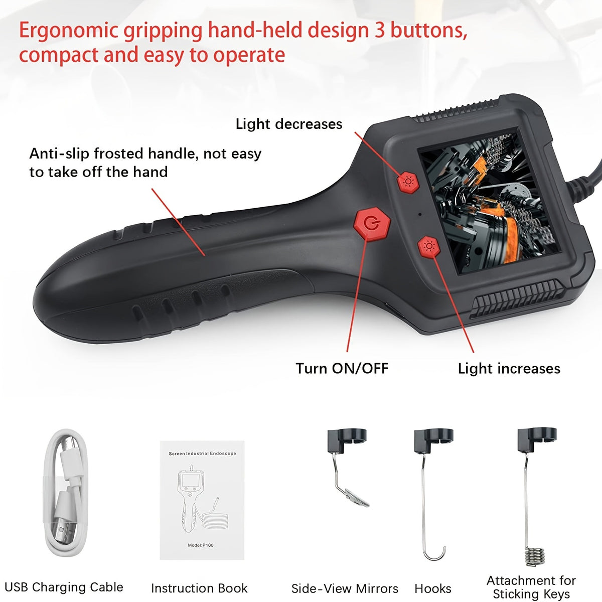 Borescope Endoscope Inspection Camera With 6 Led Lights, Handheld Sewer Endoscope Camera Screen Borescope Portable Snake Camera With 16.4FT