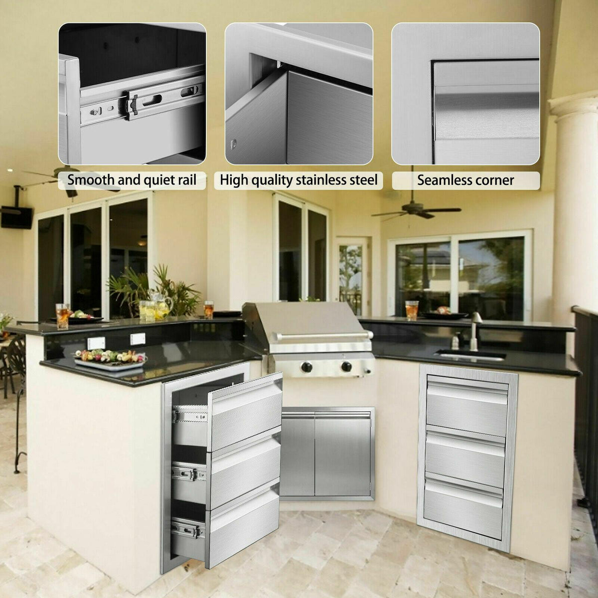 OUTDOOR KITCHEN / BBQ ISLAND  STEEL DOUBLE ACCESS DOOR + Drawer