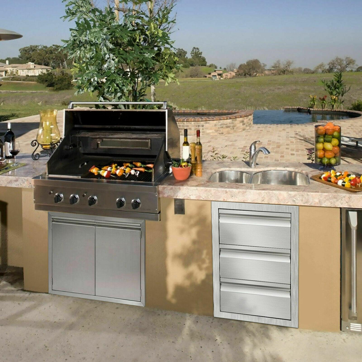 OUTDOOR KITCHEN / BBQ ISLAND  STEEL DOUBLE ACCESS DOOR + Drawer