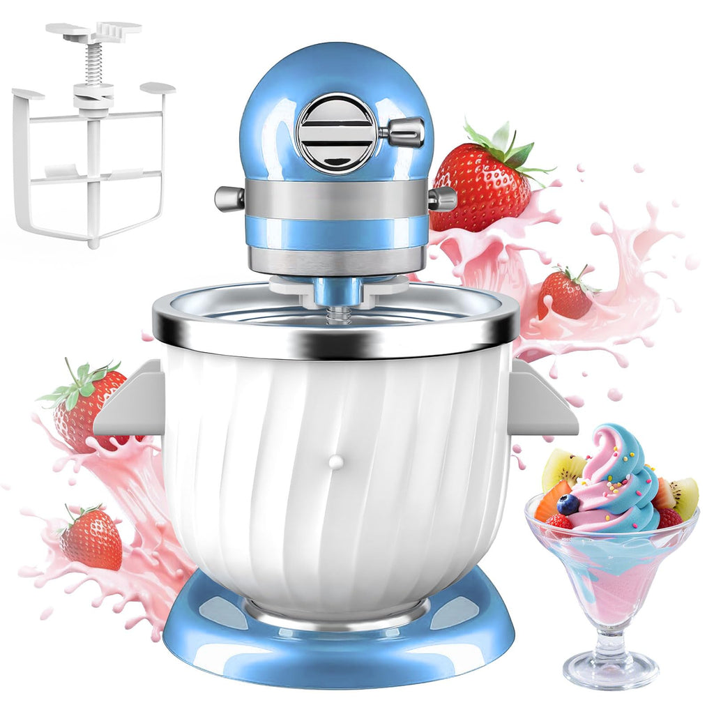 2 Quart Ice Cream Maker Attachment for  Stand Mixers – Fits 4.5QT/5QT/6QT Tilt-Head & Bowl-Lift, Homemade Gelato, Sorbet & Dairy-Ice Cream, No Rock Salt Needed