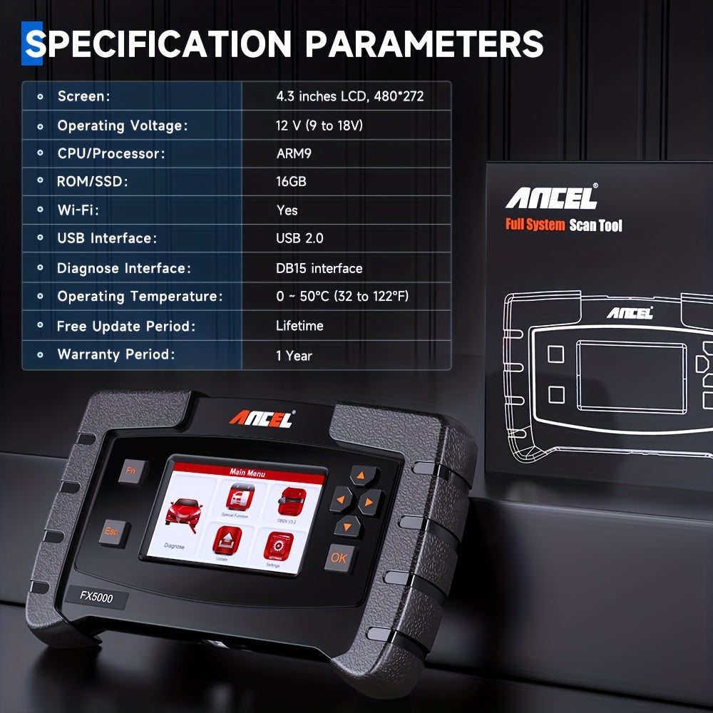 ANCEL FX5000 OBD2 Scanner Car Diagnostic Tool All System ABS Bleeding Oil Reset EPB Reset Automotive Scanner Lifetime Update