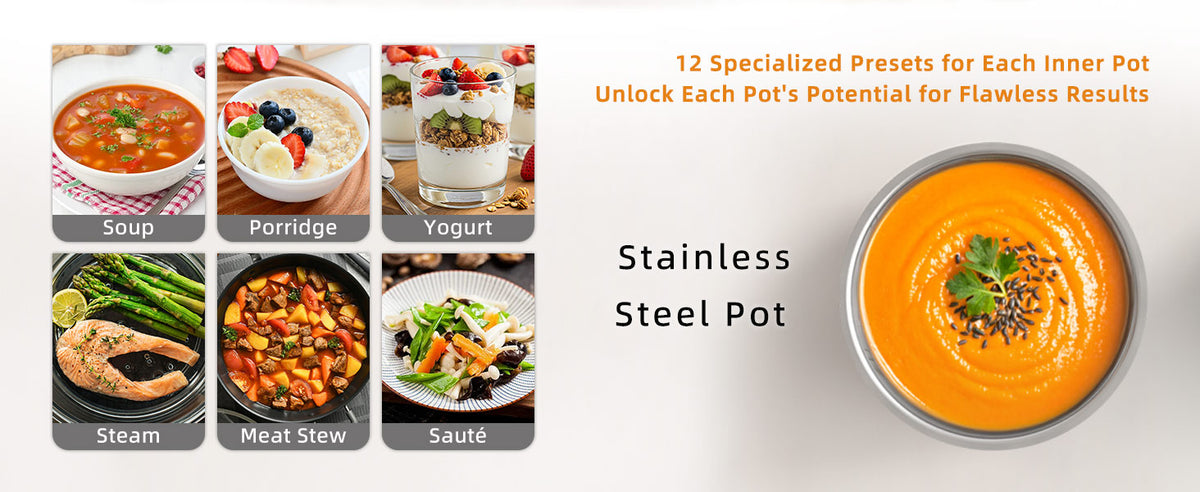 Dual-Pot Electric Pressure Cooker,12-in-1 Multi Cooker with 6QT  Steel & 5QT Ceramic Pot,Olla de Presion for Pressure,Rice,Meat Stew,Yogurt Maker