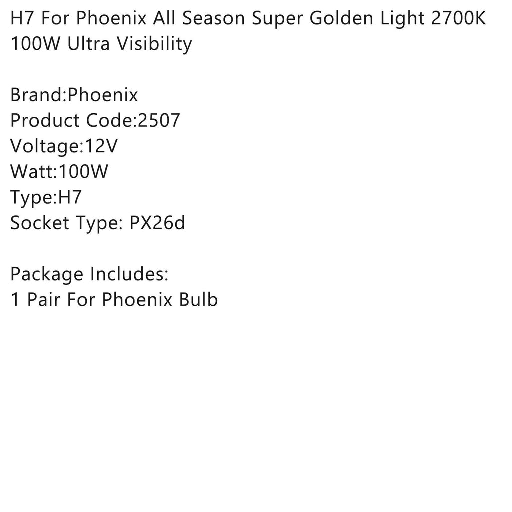 Phoenix All Season Super Golden Light 2700K 100W Ultra Visibility H7 Generic