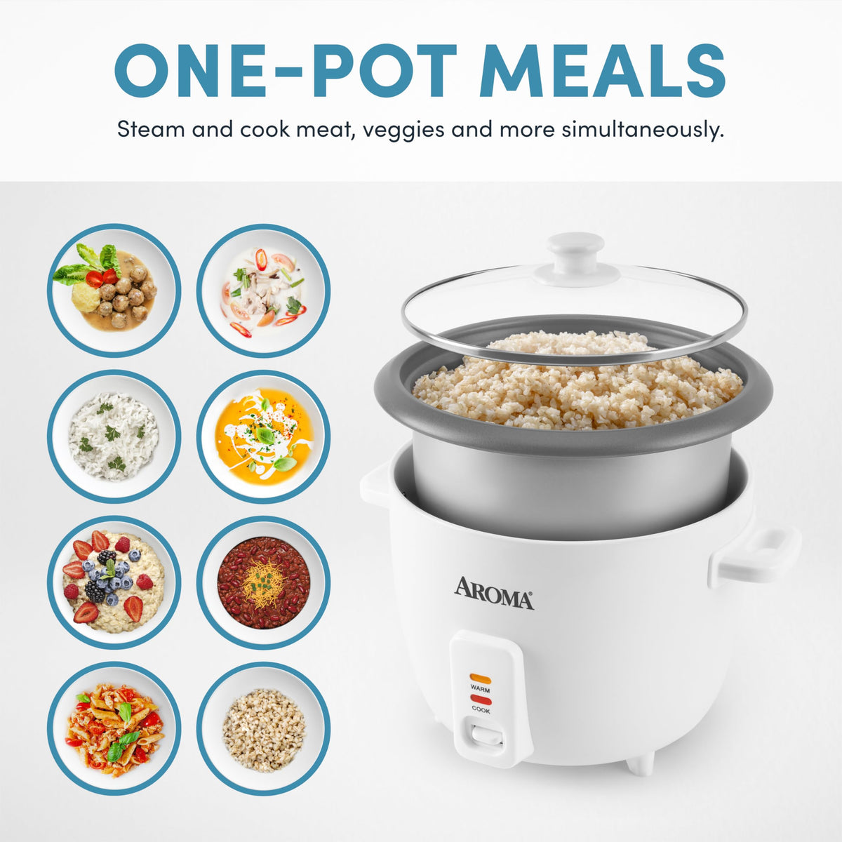 Rice Cooker, 8-Cup (Uncooked) / 16-Cup (Cooked), Pot-Style Rice Cooker and Soup Warmer with One-Touch Control, 4 Qt, White, ARC-368NG