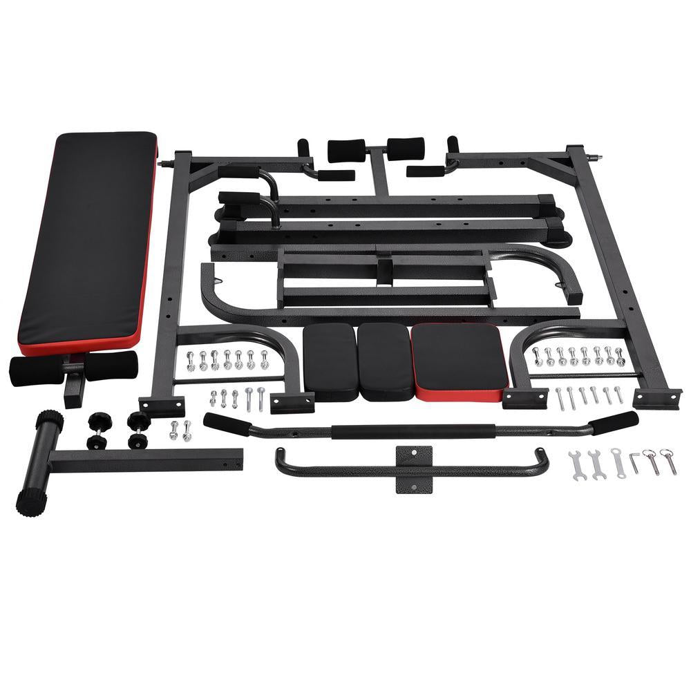 Hemousy Multifunctional Fitness Rack, Workout Dip Station Sit up Bench Adjusting Height Home Gyms Pull Up Dip Station Black