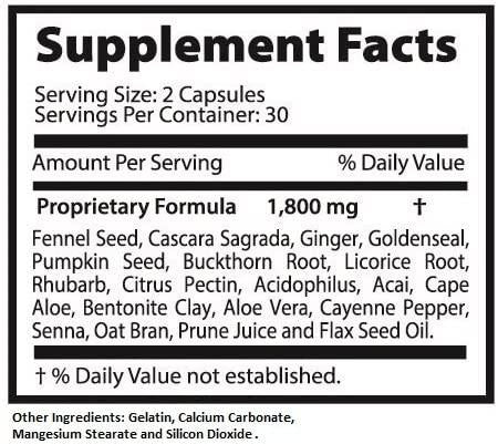 Super Colon 1800 Weight Loss Detox Cleanse All Natural with Acai Fruit and Fennel Seeds 60 Capsules Per Bottle 100 Bottles