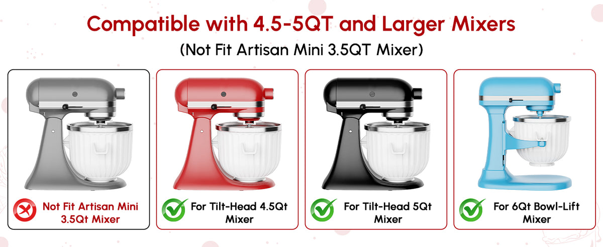 Ice Cream Maker Attachment for  Stand Mixer | 2 Quart Ice Cream Bowl, Fits for  4.5 Qt & Larger Models - Homemade Ice Cream, Gelato & Sorbet, Ice Cream Machine by