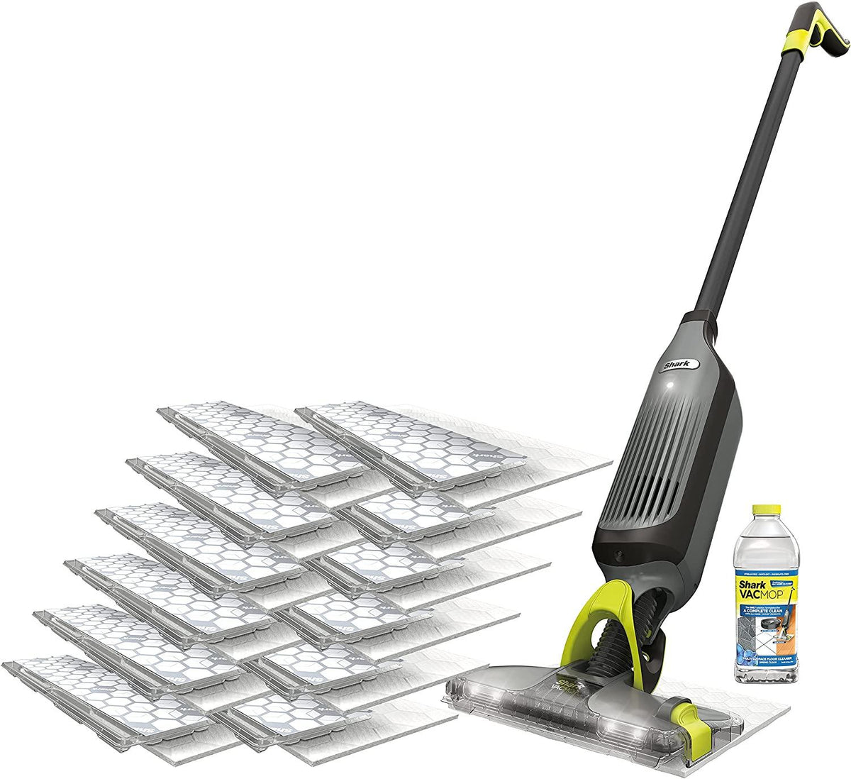 Shark VM252P10 VACMOP Pro Cordless Hard Floor Vacuum Mop with LED Headlights, 12 Disposable Pads &amp; 12 oz. Cleaning Solution, Charcoal Gray