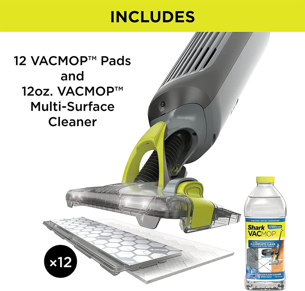 Shark VM252P10 VACMOP Pro Cordless Hard Floor Vacuum Mop with LED Headlights, 12 Disposable Pads &amp; 12 oz. Cleaning Solution, Charcoal Gray