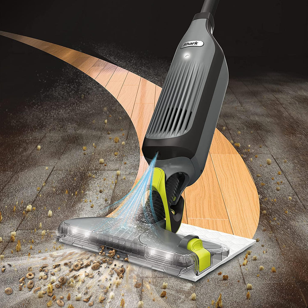 Shark VM252P10 VACMOP Pro Cordless Hard Floor Vacuum Mop with LED Headlights, 12 Disposable Pads &amp; 12 oz. Cleaning Solution, Charcoal Gray