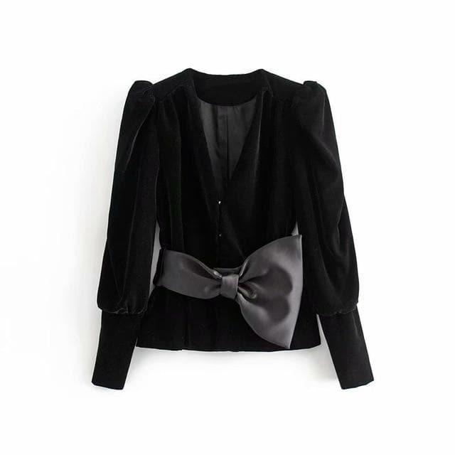 velvet v-neck coat