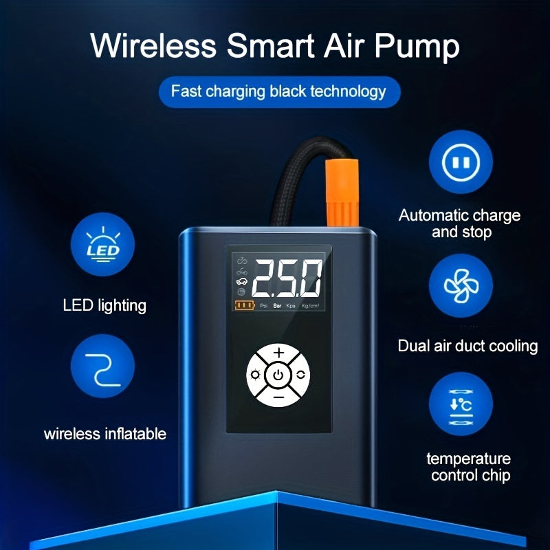 120W 150PSI Portable Digital Air Compressor: The Ultimate Wireless Car Air Pump For Car, Motorcycle, Bike & Ball Inflation!