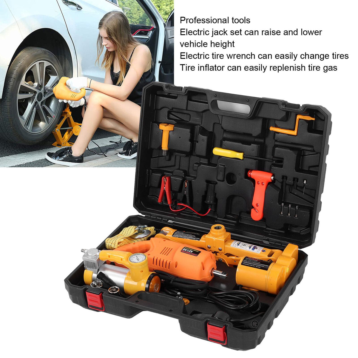 12V Electric Car Jack Tire Lifting Two闁炽儲鍙嘺y Power 3 Tons for Roadside Repair Tool