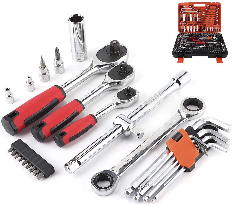 Ratchet Socket Wrench Set, 150Pcs Ratchet Socket Set Vehicle Maintenance Repair Toolbox Combination Wrench Hand Tool.