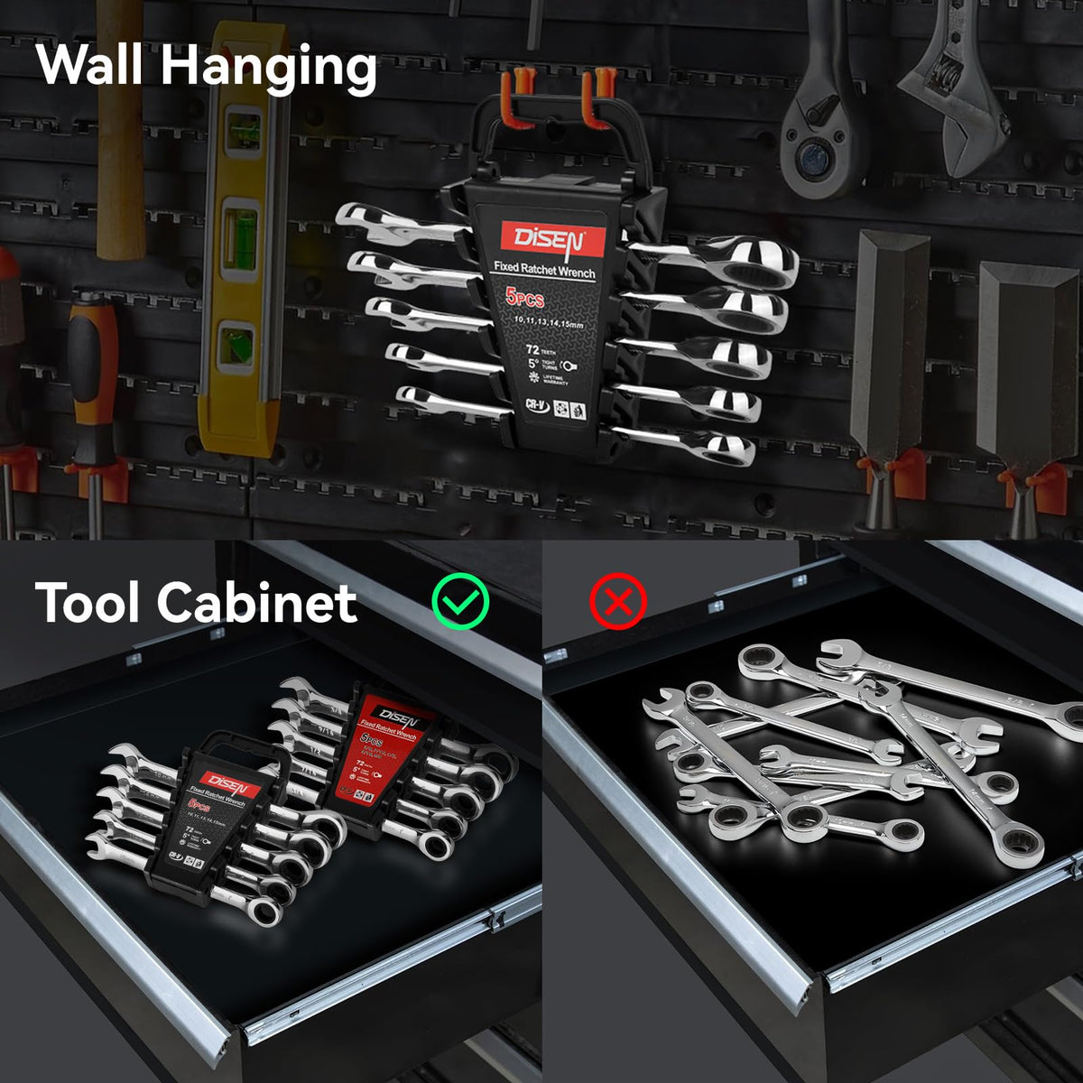 10Pcs Ratcheting Wrench Set SAE & Metric Ratchet Wrench Set with Rack Organizer, Premium CR-v Steel, 12 Point, 72 Teeth,Box End and Open End Ratcheting Wrench Set,Metric 10-15mm&SAE 3/8''-5/8''
