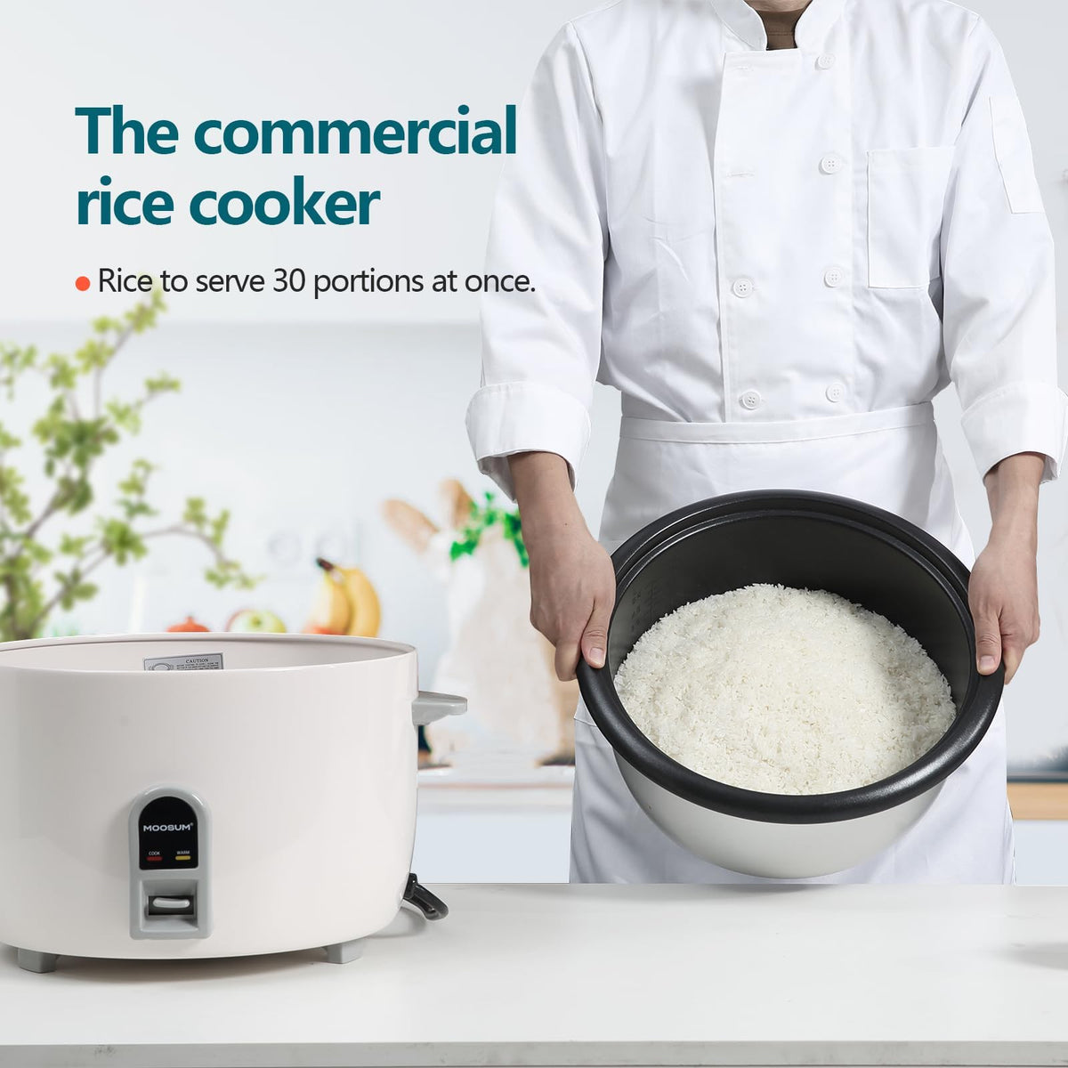 Commercial Rice Cooker, LarCapacity 30-Cup (UnCooked), 60-Cup (Cooked) with One Touch Operation and 12-Hour Keep Warm, Easy to Use and clean, 1600W, White